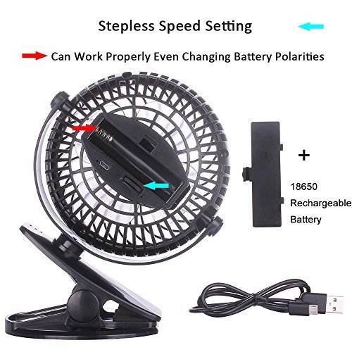 BLUBOON Rechargeable Battery Clip on Fan, Quietness, Adjustable (Black)