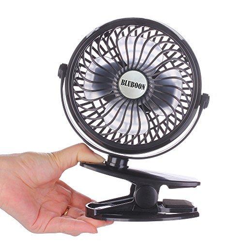 BLUBOON Rechargeable Battery Clip on Fan, Quietness, Adjustable (Black)