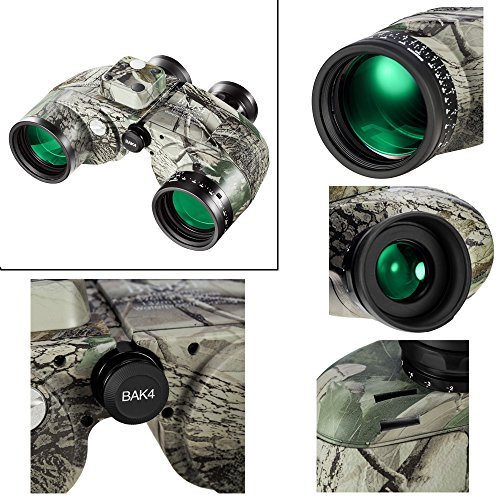 BNISE Military HD Binoculars - Navigation Compass and Rangefinder - 10x50 Large Object Lens BAK4 Large View - Waterproof and Fogproof - with Harness Strap and Neck Stap