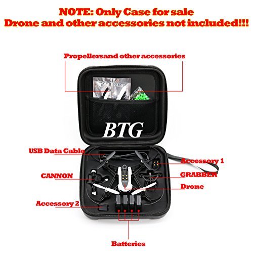 BTG Specialized Carrying Case PC Hard Shell Protective Organizer for Parrot Mambo RC Drone and CANNON GRABBER Accessories - PC Waterprrof Shell EVA Molded Compartiment