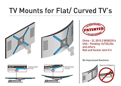 Barkan Articulating Full Motion Curved / Flat TV Wall Mount for 29" -65" Screens up to 88 lbs.., Metallic black (3300.B)