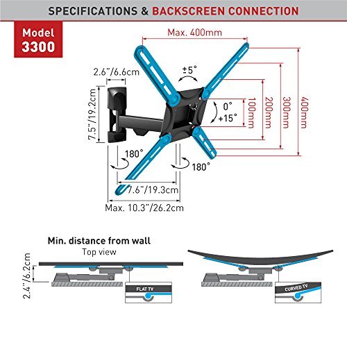 Barkan Articulating Full Motion Curved / Flat TV Wall Mount for 29" -65" Screens up to 88 lbs.., Metallic black (3300.B)