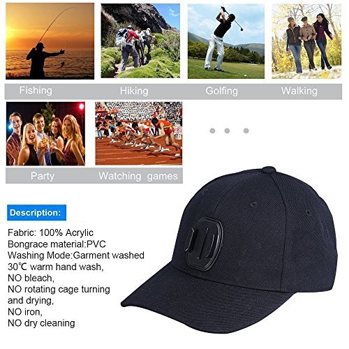 Baseball Hat for GoPro Hero 5/4/3+/3/2/1 with Quick Release Buckle Mount - No Straps on Your Head - One Size Fits All - Black Color 