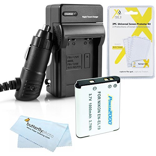 Battery And Charger Kit For Nikon COOLPIX S2800, S3700, S2900, S33, S7000, S6900, S3500, S3300, S6400, W100, A300 Digital Camera Includes Extended Replacement EN-EL19 Battery + Ac/Dc Charger + More