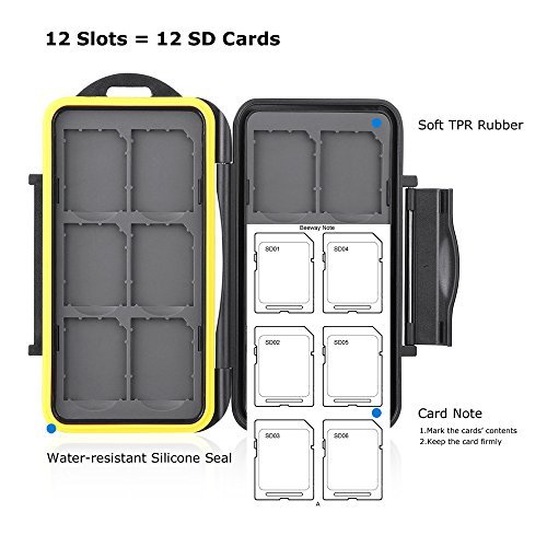 Beeway® Memory Card Carrying Case Holder for SD SDHC SDXC - 12 Slots Sealed Waterproof with Storage Bag & Carabiner