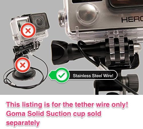 Best Tether for GoPro Cameras GOMA LASSO - compatible with gopro hero4 and all previous gopro editions- protect your valued action camera and shoot anywhere worry free - 2mm thick Stainless steel wire coated in soft plastic - unique lanyard loop design- protects your GoPro and surfaces around it from scratching or glue marks- The essential gopro scuba accessory or your.