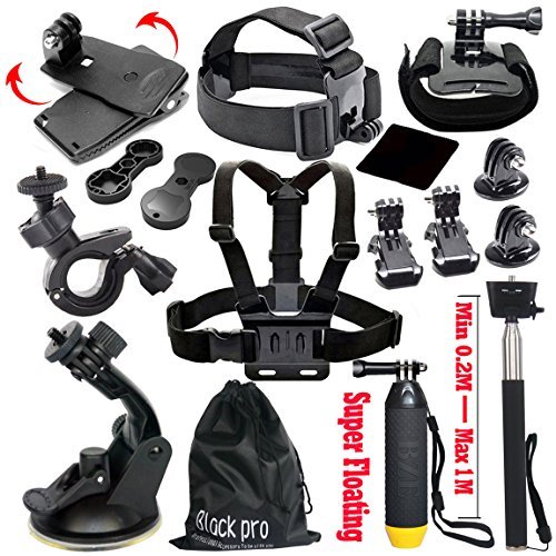 Black Pro Basic Common Outdoor Sports Kit for GoPro Hero 6 /GoPro Fusion/HERO 5/Session5/ 4 / 3+ / 3 / 2 / 1 SJ4000 /5000/ 6000 /AKASO/ APEMAN/ DBPOWER/ And Sony Sports DV and More