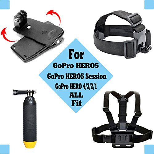 Black Pro Basic Common Outdoor Sports Kit for GoPro Hero 6 /GoPro Fusion/HERO 5/Session5/ 4 / 3+ / 3 / 2 / 1 SJ4000 /5000/ 6000 /AKASO/ APEMAN/ DBPOWER/ And Sony Sports DV and More