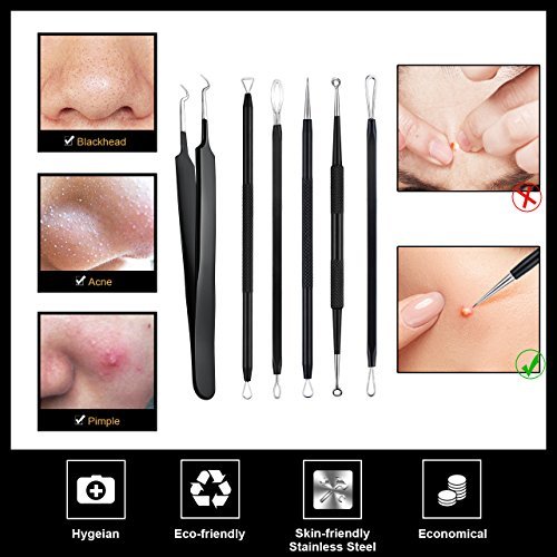 Blackhead Remover Tweezer Kit, ElleSye 6-PCS Pimple Comedone Extractor, Blackhead Whitehead Blemish Acne Zit Removal Tool for Risk Free Nose...