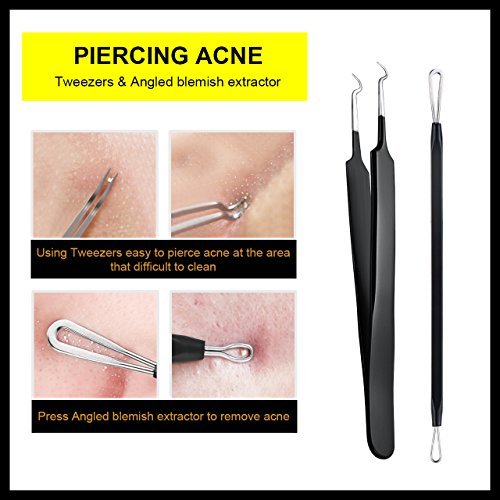 Blackhead Remover Tweezer Kit, ElleSye 6-PCS Pimple Comedone Extractor, Blackhead Whitehead Blemish Acne Zit Removal Tool for Risk Free Nose...