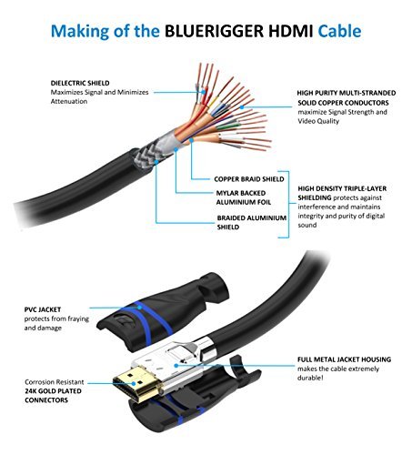 BlueRigger High Speed HDMI cable with Ethernet - Supports 3D and Audio Return [Latest Version] - 10 Feet