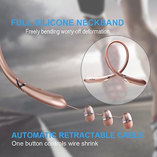 Bluetooth Headphones DolTech Retractable Earbuds Neckband Wireless Headset Sport Sweatproof Earphones with Mic for iPhone Android Cellphone (Rosegold)