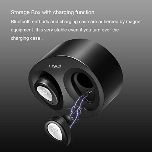 Bluetooth Headphones, Losei Dual Wireless Earbuds True Mini Twins Stereo Bluetooth Headset V4.1 Earphones with Built-in Mic and Charging Case for iPhone Samsung iPad and Most Android Phones (Silver)