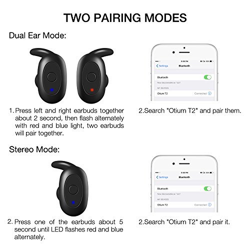 Bluetooth Headphones, Otium True Wireless Earbuds Stereo Dual V4.2 Bluetooth Headsets Built-in Mic and Portable Charging Carrying Case Noise Cancelling Earphones Mini Earpiece for Smartphones