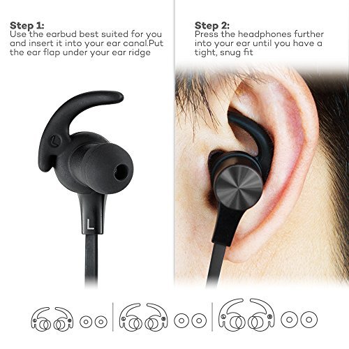 Bluetooth Headphones, TaoTronics Wireless 4.1 Magnetic Earbuds aptX Stereo Earphones, IPX5 Splash Proof Secure Fit for Sports with Built in Mic TT-BH07