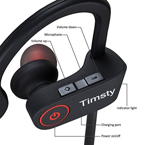 Bluetooth Headphones with Mic- Wireless Earbuds For Running and Workout- In-Ear, Noise Cancelling - Clarity and Bass - Comfortable, Secure Fit - Compatible with Smartphones & Tablets- Timsty T7