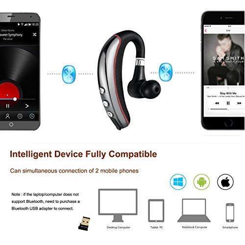 Bluetooth Headset,Ansion Wireless Bluetooth 4.1 In Ear Earpiece Earbuds Earphones Headphones with Noise Reduction,Mute Switch,Hands Free with Mic for Office/Business/Workout/Driver/Trucker