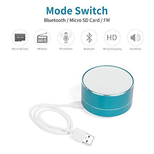 Bluetooth Speaker, Unitek 3W Portable Bluetooth Speakers, Wireless with FM Function, Micro SD TF Card Support-Teal