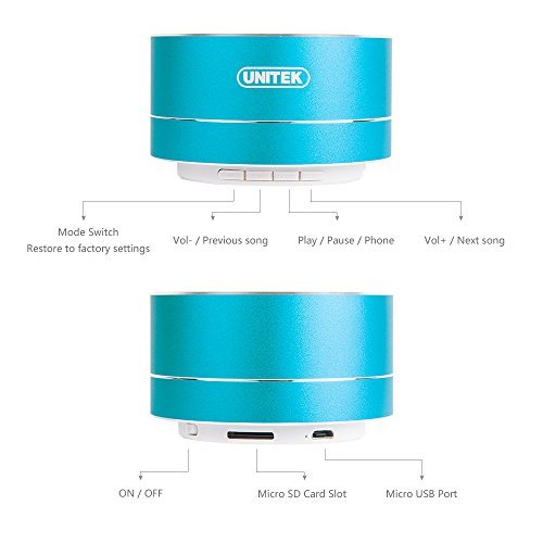 Bluetooth Speaker, Unitek 3W Portable Bluetooth Speakers, Wireless with FM Function, Micro SD TF Card Support-Teal