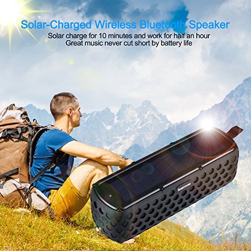 Bluetooth Speakers 30-Hour Playing time Portable Speaker with Splash proof Solar-Charged Wireless Stereo Bluetooth 4.0 Loudspeaker Splash Shock for all outdoor sports (Black)