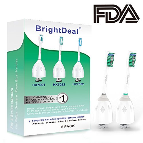 Brightdeal Replacement Brush Heads for Philips Sonicare Toothbrush E Series HX7022/66, Essence, Xtreme, Elite and Advance (6-pack) 