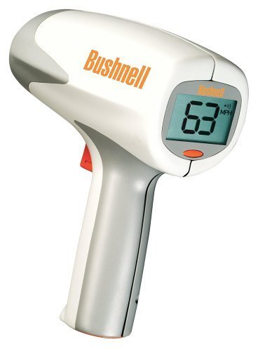 Bushnell 101911 Velocity Speed Gun, 10-110 mph - 90 feet away / 16-177 kph - 27 meters away Baseball radar gun / Softball / Tennis, 10-200 mph - 1500+ feet away/ 16-322 kph -457 meters away Auto Racing, Easy to use - Bushnell point-and-shoot pistol grip, Large, clear LCD police radar gun display, Supports both MPH and KPH speed modes, Displays fastest speed once trigger is released