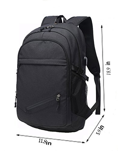 Business Laptop Backpack, Casual Travel Daypack, Sports Backpacks, Computer Shoulder Bag with USB Charging Port, Headphone Jack and Basketball Mesh , Fits UNDER 15.6 inch (Black)