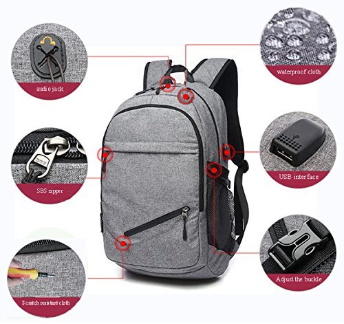 Business Laptop Backpack, Outdoor Travel Bag with Basketball Net Headphone Port and USB Ports Water Resistant College School Backpack for Women/men, Fits UNDER 15.6 inch Laptop & Tablet(Gray)