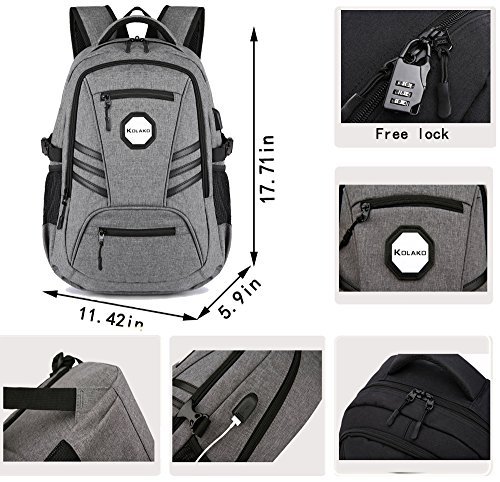 Business Water Resistant Polyester Laptop Backpack, College Computer Backpacks, Casual Hiking Travel Daypack with USB Charging Port Fits Under 15.6 inch Laptop & Tablets(gray)