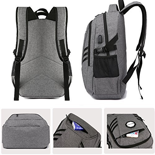 Business Water Resistant Polyester Laptop Backpack, College Computer Backpacks, Casual Hiking Travel Daypack with USB Charging Port Fits Under 15.6 inch Laptop & Tablets(gray)