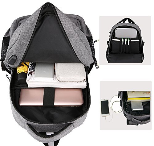 Business Water Resistant Polyester Laptop Backpack, College Computer Backpacks, Casual Hiking Travel Daypack with USB Charging Port Fits Under 15.6 inch Laptop & Tablets(gray)