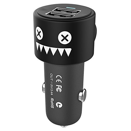 CHANBO Dual USB 17W/3.4 A Car Charger , Cigarette Lighter Adapter with 2 Adaptive Fast Port 3D Cartoon Silicone Band for smartphone, Android Phone & Tablet (black)