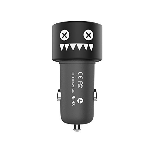 CHANBO Dual USB 17W/3.4 A Car Charger , Cigarette Lighter Adapter with 2 Adaptive Fast Port 3D Cartoon Silicone Band for smartphone, Android Phone & Tablet (black)