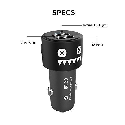 CHANBO Dual USB 17W/3.4 A Car Charger , Cigarette Lighter Adapter with 2 Adaptive Fast Port 3D Cartoon Silicone Band for smartphone, Android Phone & Tablet (black)