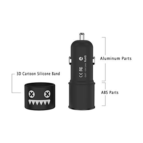 CHANBO Dual USB 17W/3.4 A Car Charger , Cigarette Lighter Adapter with 2 Adaptive Fast Port 3D Cartoon Silicone Band for smartphone, Android Phone & Tablet (black)