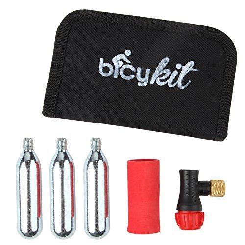 CO2 Inflator Kit by BICYKIT, Quick & Easy, Bicycle Tire Pump for Road and Mountain Bikes, Fits Presta & Schrader Valves, Insulated Sleeve, THREE CO2 Cartridges and Carrying Case Included