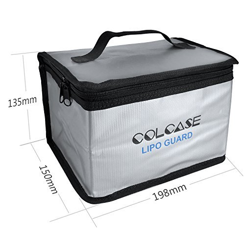 COLCASE Fireproof Explosionproof Lipo Safe Bag for Lipo Battery Storage and Charging , Large Space Highly Sturdy Double Zipper Lipo Battery Bag (198x150x135mm)