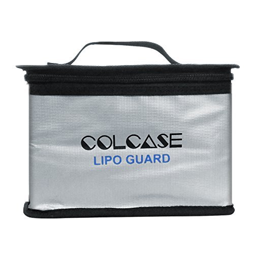 COLCASE Fireproof Explosionproof Lipo Safe Bag for Lipo Battery Storage and Charging , Large Space Highly Sturdy Double Zipper Lipo Battery Bag (198x150x135mm)