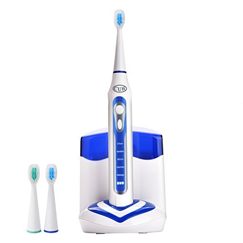 CUH Sonic Electric Toothbrush with UV Sanitizer Cordless Rechargeable 3 Brush Heads 5 Brushing Modes