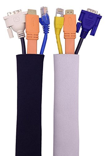 Cable Management Sleeve | Adjustable 80” Black & White Cable Organizer Made From Premium Quality Flexible Neoprene | Baltic Living Cord Organizer