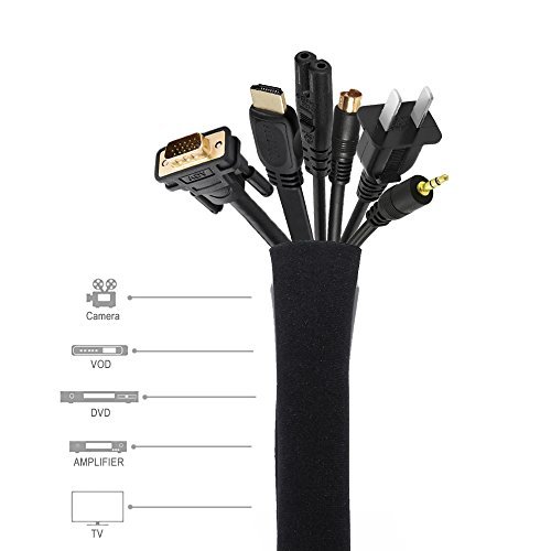 Cable Management Sleeve, JOTO Cord Management System for TV / Computer / Home Entertainment, 19 - 20 inch Flexible Cable Sleeve Wrap Cover Organizer, 4 Piece - Black