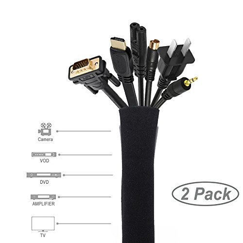 Cable Management Sleeve, JOTO Cord Management System for TV / Computer / Home Entertainment, 40 inch Flexible Cable Sleeve Wrap Cover Organizer, 2 Piece – Black