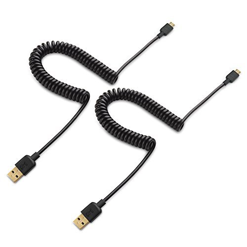 Cable Matters (2-Pack) Gold-Plated Coiled USB to Micro-USB Charge & Sync Cable – 6 Feet Stretched Length