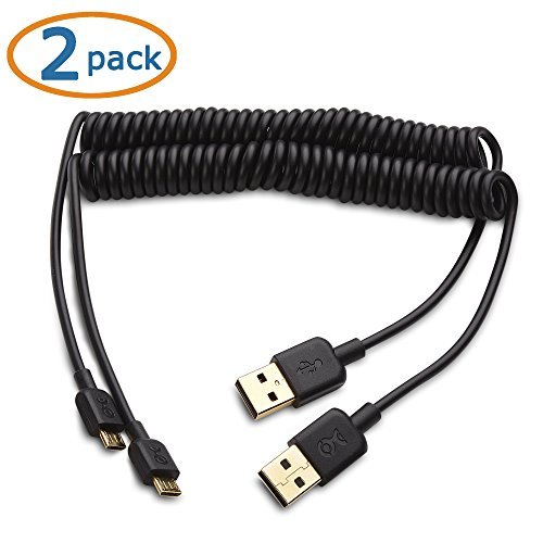 Cable Matters (2-Pack) Gold-Plated Coiled USB to Micro-USB Charge & Sync Cable – 6 Feet Stretched Length