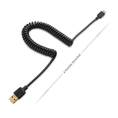 Cable Matters (2-Pack) Gold-Plated Coiled USB to Micro-USB Charge & Sync Cable – 6 Feet Stretched Length