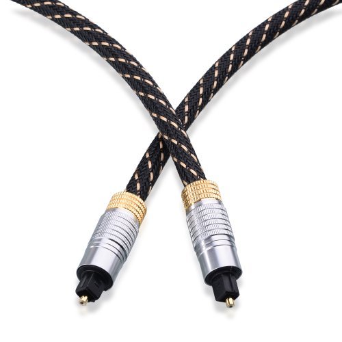 Cable Matters Gold Plated Toslink Digital Optical Audio Cable with Metal Connectors and Braided Jacket 10 Feet