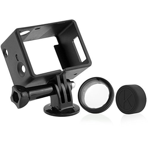 CamKix Frame Mount for GoPro with Screen / Battery Extension Hero 4, 3+ and 3 / Slots Accessible – Light and Small Housing – Use With LCD or Battery Extension - Includes Thumbscrew / Tripod Mount / Lens Cap / UV Filter Lens