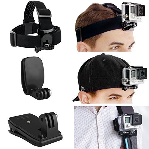 CamKix Head and Backpack Mount Bundle for GoPro Hero 5, Black, Session, Hero 4, Session, Black, Silver, Hero+ LCD, 3+, 3, 2, 1 - incl. Head Strap Mount / Hat Quick Clip Mount / Backpack Clip Mount