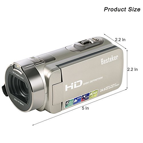 Camcorder, Besteker HD 1080P 24MP 16X Digital Zoom Video Camcorders with 270 Degree Rotation Screen