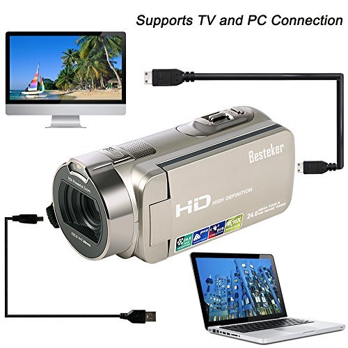 Camcorder, Besteker HD 1080P 24MP 16X Digital Zoom Video Camcorders with 270 Degree Rotation Screen